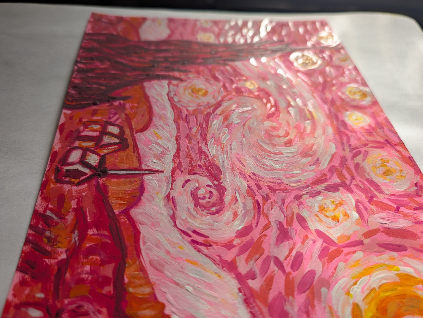 Starry Night in Pink — Original Mixed Media Painting 7x10