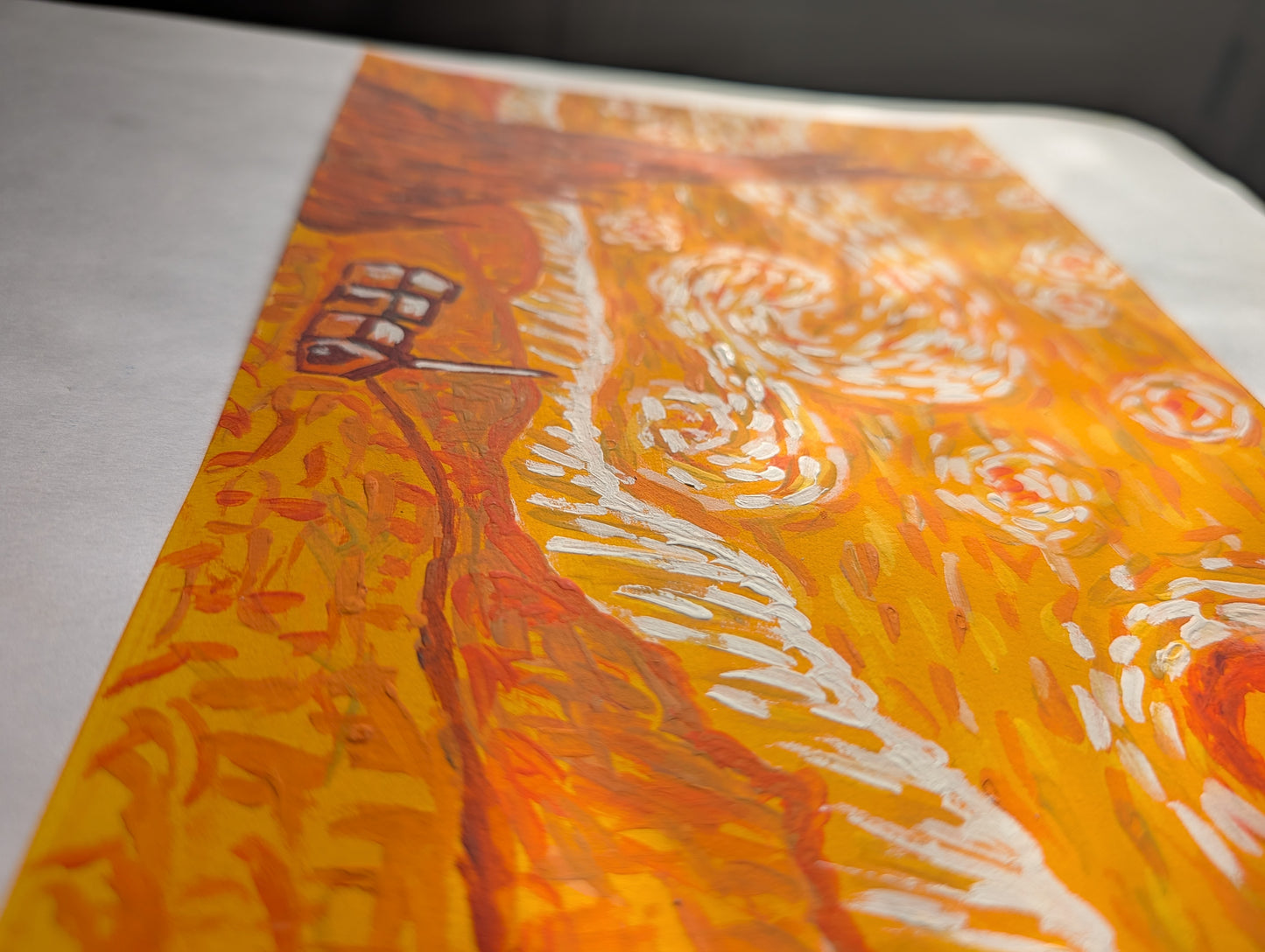 Starry Night in Orange — Original Mixed Media Painting 7x10