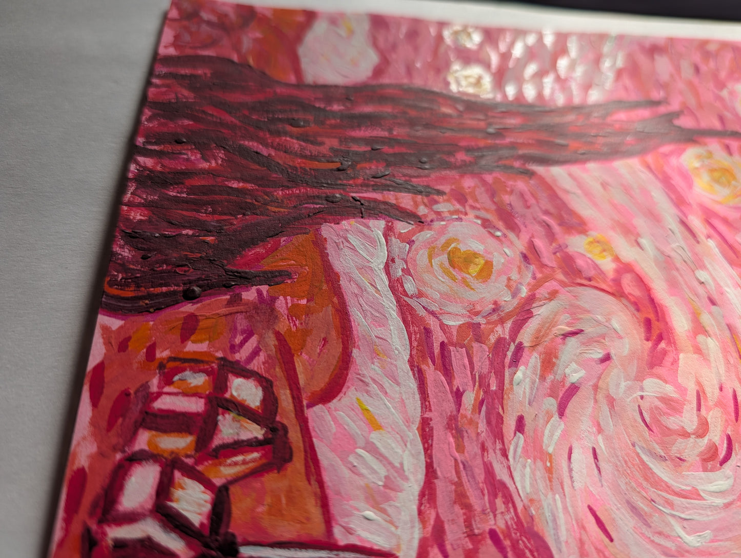 Starry Night in Pink — Original Mixed Media Painting 7x10