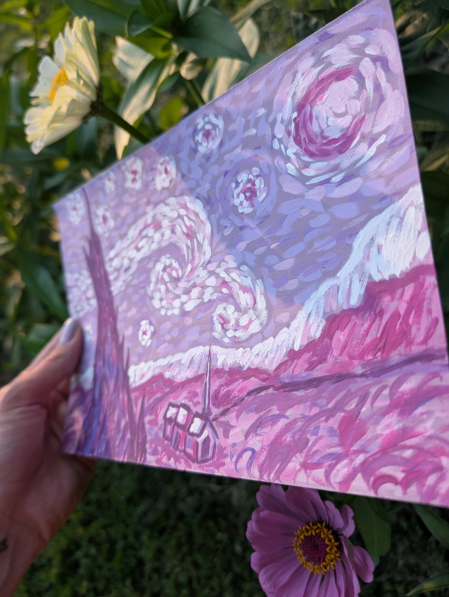 Starry Night in Purple — Original Mixed Media Painting 7x10