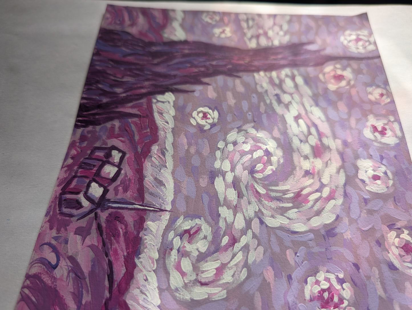 Starry Night in Purple — Original Mixed Media Painting 7x10