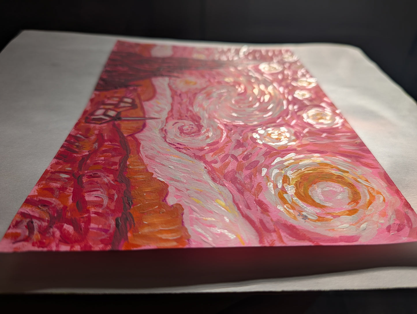 Starry Night in Pink — Original Mixed Media Painting 7x10