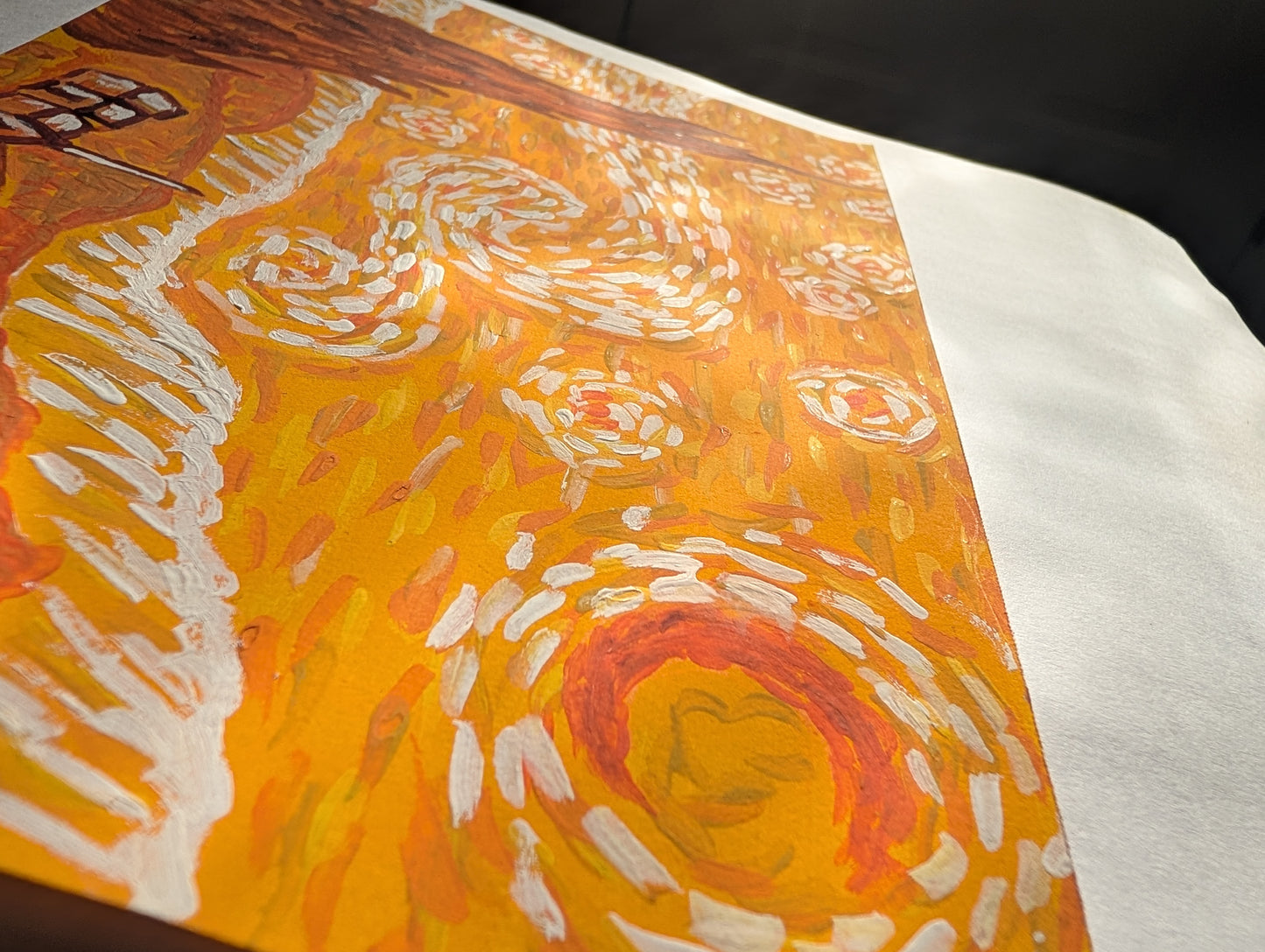 Starry Night in Orange — Original Mixed Media Painting 7x10