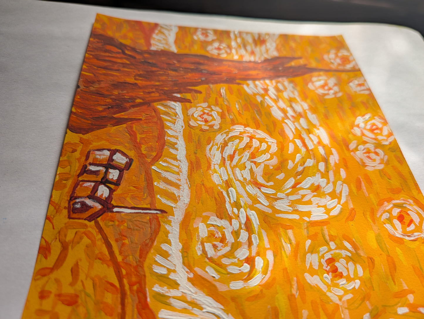 Starry Night in Orange — Original Mixed Media Painting 7x10