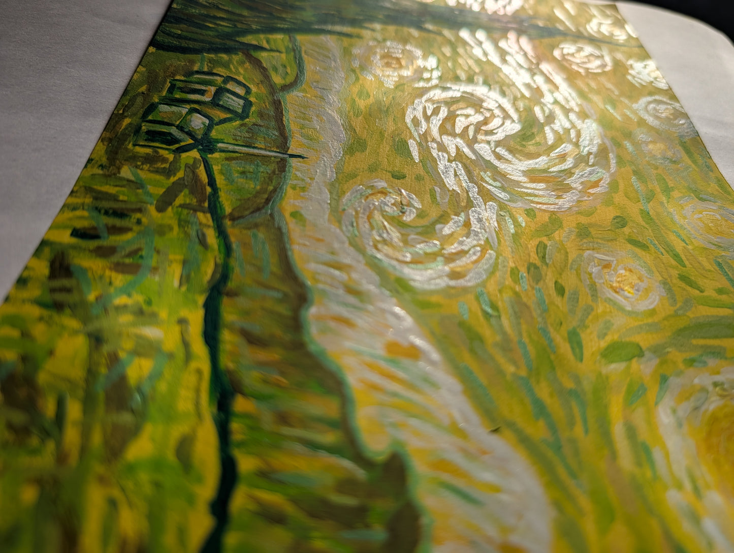 Starry Night in Green — Original Mixed Media Painting 7x10